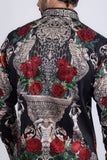 Barabas Wholesale Men's Rhinestone Floral Unicorn Long Sleeve Shirts 3SPR418 Black Silver