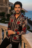 Barabas Wholesale Men's Rhinestone Floral Unicorn Long Sleeve Shirts 3SPR418 Black Silver