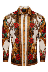 Barabas Wholesale Men's Rhinestone Floral Unicorn Long Sleeve Shirts 3SPR418 Cream