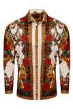 Barabas Wholesale Men's Rhinestone Floral Unicorn Long Sleeve Shirts 3SPR418 Cream