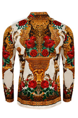 Barabas Wholesale Men's Rhinestone Floral Unicorn Long Sleeve Shirts 3SPR418 Cream