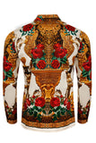 Barabas Wholesale Men's Rhinestone Floral Unicorn Long Sleeve Shirts 3SPR418 Cream