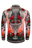 Barabas Wholesale Men's Rhinestone Floral Unicorn Long Sleeve Shirts 3SPR418 Pink