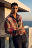 Barabas Wholesale Men's Rhinestone Floral Unicorn Long Sleeve Shirts 3SPR418 Pink