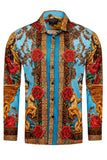 Barabas Wholesale Men's Rhinestone Floral Unicorn Long Sleeve Shirts 3SPR418 Turquoise