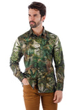 BARABAS Men's Rhinestone Floral Long Sleeve Shirts 3SPR425 Olive