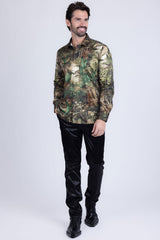 Barabas Wholesale Men's Rhinestone Floral Paradise Long Sleeve Shirts 3SPR425 Olive