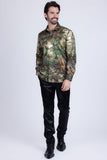 Barabas Wholesale Men's Rhinestone Floral Paradise Long Sleeve Shirts 3SPR425 Olive