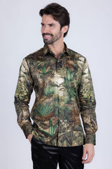 Barabas Wholesale Men's Rhinestone Floral Paradise Long Sleeve Shirts 3SPR425 Green
