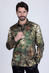 Barabas Wholesale Men's Rhinestone Floral Paradise Long Sleeve Shirts 3SPR425 Green