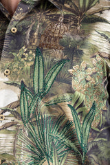 Barabas Wholesale Men's Rhinestone Floral Paradise Long Sleeve Shirts 3SPR425 Green