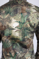 Barabas Wholesale Men's Rhinestone Floral Paradise Long Sleeve Shirts 3SPR425 Olive