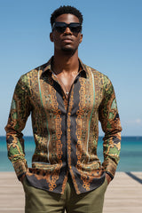 Barabas Wholesale Men's Rhinestone Medusa Long Sleeve Shirts 3SPR429 Olive