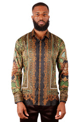 Barabas Wholesale Men's Rhinestone Medusa Long Sleeve Shirts 3SPR429 Olive
