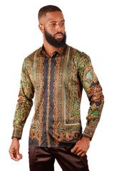 Barabas Wholesale Men's Rhinestone Medusa Long Sleeve Shirts 3SPR429 Olive