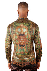 Barabas Wholesale Men's Rhinestone Medusa Long Sleeve Shirts 3SPR429 Olive