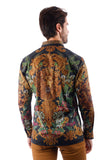 Barabas Wholesale Men's Rhinestone Floral Lion Long Sleeve Shirts 3SPR428 Black Gold