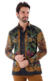 Barabas Wholesale Men's Rhinestone Floral Lion Long Sleeve Shirts 3SPR428 Black Gold