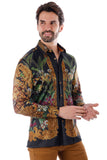 Barabas Wholesale Men's Rhinestone Floral Lion Long Sleeve Shirts 3SPR428 Black Gold