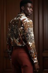 Barabas Wholesale Men's Rhinestone Floral Lion Long Sleeve Shirts 3SPR428 Cream