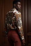 Barabas Wholesale Men's Rhinestone Floral Lion Long Sleeve Shirts 3SPR428 Cream