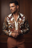 Barabas Wholesale Men's Rhinestone Floral Lion Long Sleeve Shirts 3SPR428 Cream