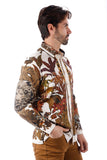 Barabas Wholesale Men's Rhinestone Floral Lion Long Sleeve Shirts 3SPR428 Cream