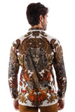 Barabas Wholesale Men's Rhinestone Floral Lion Long Sleeve Shirts 3SPR428 Cream
