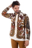 Barabas Wholesale Men's Rhinestone Floral Lion Long Sleeve Shirts 3SPR428 Cream