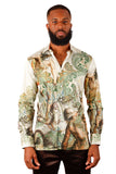 BARABAS Men's Rhinestone Greek God Floral Horse Shirts 3SPR429 Cream