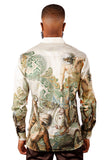 BARABAS Men's Rhinestone Greek God Long Sleeve Shirts 3SPR429 Cream