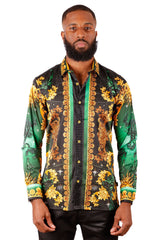 Barabas Wholesale Men's Rhinestone Scorpion Long Sleeve Shirts 3SPR432 Green