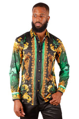 Barabas Wholesale Men's Rhinestone Scorpion Long Sleeve Shirts 3SPR432 Green