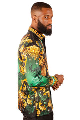 Barabas Wholesale Men's Rhinestone Scorpion Long Sleeve Shirts 3SPR432 Green