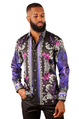 Barabas Wholesale Men's Rhinestone Scorpion Long Sleeve Shirts 3SPR432 Purple
