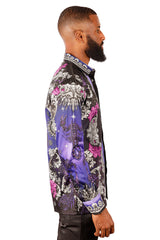 Barabas Wholesale Men's Rhinestone Scorpion Long Sleeve Shirts 3SPR432 Purple