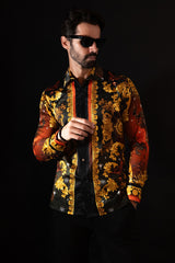 Barabas Wholesale Men's Rhinestone Scorpion Long Sleeve Shirts 3SPR432 Red
