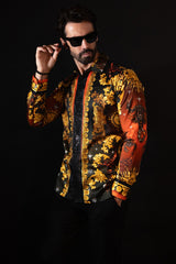 Barabas Wholesale Men's Rhinestone Scorpion Long Sleeve Shirts 3SPR432 Red