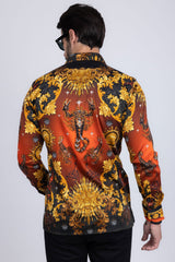 Barabas Wholesale Men's Rhinestone Scorpion Long Sleeve Shirts 3SPR432 Red