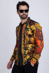 Barabas Wholesale Men's Rhinestone Scorpion Long Sleeve Shirts 3SPR432 Red