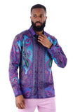 BARABAS Men's Rhinestone Floral Paisley Long Sleeve Shirts 3SPR433 Purple