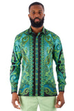 Barabas Wholesale Men's Rhinestone Floral Paisley Long Sleeve Shirts 3SPR433 Green