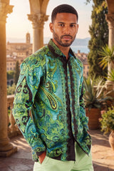 Barabas Wholesale Men's Rhinestone Floral Paisley Long Sleeve Shirts 3SPR433 Green