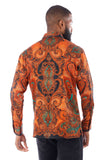 Barabas Wholesale Men's Rhinestone Floral Paisley Long Sleeve Shirts 3SPR433 Rust