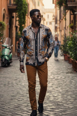 Barabas Wholesale Men's Rhinestone Floral Baroque Long Sleeve Shirts 3SPR437 Black Silver