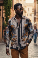 Barabas Wholesale Men's Rhinestone Floral Baroque Long Sleeve Shirts 3SPR437 Black Silver