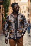 Barabas Wholesale Men's Rhinestone Floral Baroque Long Sleeve Shirts 3SPR437 Black Silver