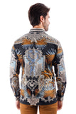 Barabas Wholesale Men's Rhinestone Floral Baroque Long Sleeve Shirts 3SPR437 Black Silver
