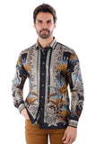 Barabas Wholesale Men's Rhinestone Floral Baroque Long Sleeve Shirts 3SPR437 Black