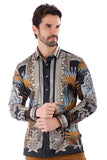 Barabas Wholesale Men's Rhinestone Floral Baroque Long Sleeve Shirts 3SPR437 Black Silver